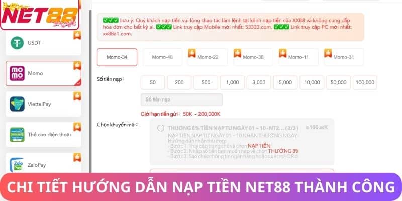 Hướng Dẫn Cách Nạp Tiền Net88 An Toàn và Nhanh Chóng Chi tiết hướng dẫn nạp tiền Net88 thành công
