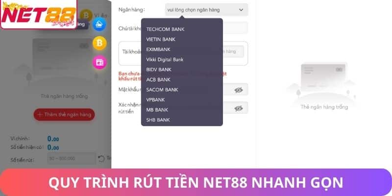 Quy trình rút tiền Net88 nhanh gọn